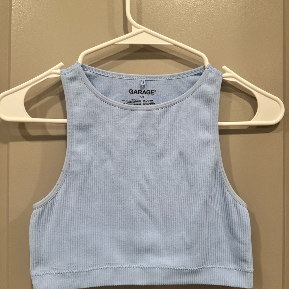 Garage Blue Ribbed Sleeveless Crop Tank